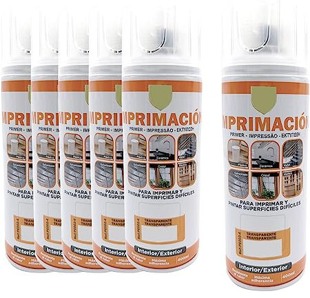 various Pintura Spray Imprimacion Transparente de 400 ml Adecuado para las Superficies de Metal, Madera y Plástico Pack de 6 Unidad
