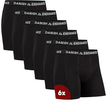 DANISH ENDURANCE 6er Pack Boxershorts Herren, Mit oder ohne Eingriff, Schwarz, L