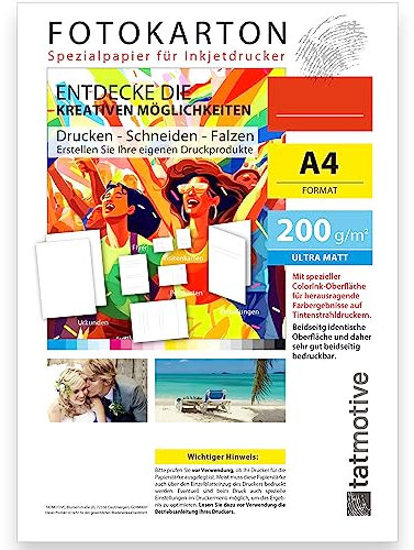 TATMOTIVE Fotopapier DIN A4 200g MATT weiß | Speziell Tintenstrahldrucker Inkjet | Beidseitig bedruckbar | 250 Blatt