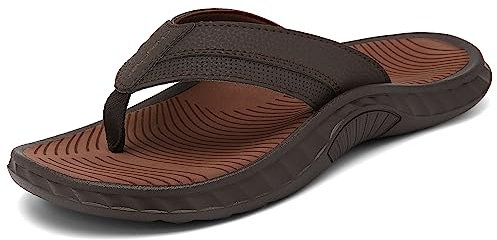 ChayChax Infradito Uomo Sandali Sportivi Ortopediche per Arco Scarpe da Spiaggia e Piscina Antiscivolo Ciabatte,Marrone,46 EU