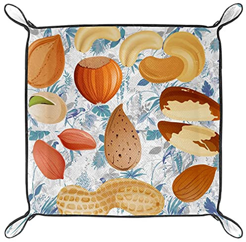 Valet-Tablett, Schreibtisch-Aufbewahrungs-Organizer, hochwertiges PU-Leder-Auffangtablett, Nachttisch-Waschtisch-Tablett, Nachttisch-Caddy-Halter,Cartoon Nuss Blätter