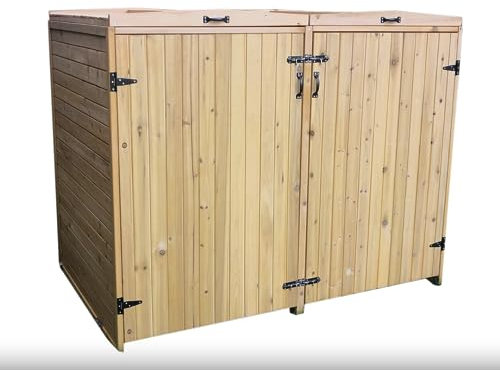 InTheMarket - Rangement pour poubelles à roulettes en Bois - Double Portes à Ouverture individuelle et sur Le Dessus avec Serrure séparée - Poubelle Non Incluse (Double Porte, Naturel)