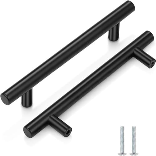 2 Pack Kitchen Cupboard Handles Stainless Steel Kitchen Door Handles Brushed Cabinet Handles Wardrobe Drawer (2 Pack Black, Hole Centre 128mm)