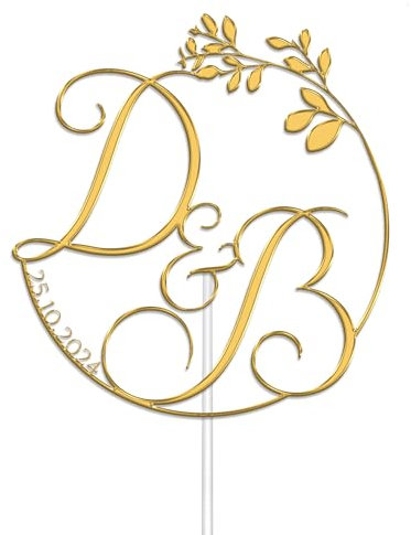 Personalised Acrylic Wedding Cake Topper by KreateSquare - Customised With Any Initials - Custom Colour - Wedding Cake Decoration (Gold)