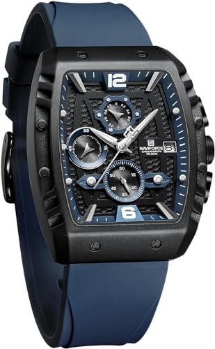 NAVIFORCE Montre de sport chronographe étanche pour homme, bracelet en silicone coloré, montre à quartz avec date automatique (bleu), bleu, Moderne
