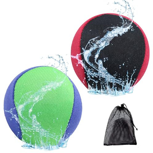 Satiskid 2 Pack Water Bouncing Ball with Net Storage Bag, Soft Quick Drying Water Skipping Balls Funny Pool Skimming Balls Beach Toys Bounce Water Ball for Kids Adults
