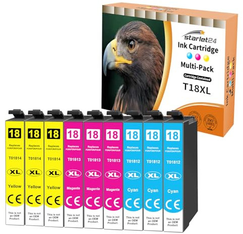 Starlet24 9X 18XL Multipack Druckerpatronen Kompatibel für Epson 18XL T1812 T1813 T1814 für Expression Home XP-322 XP-215 XP-205 XP-225 XP-305 XP-325 XP-422 XP-405 XP-415 XP-425 XP-315