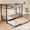 HAINEW Etagenbett Metallbett 90 x 200cm mit 90 × 190cm Ausziehbares Bett für 2-3 Kinder, Schwarz Klassisch Eisenbett Metall Bettgestell mit Leitern und Geländer für Kinder, Jugendliche, Erwachsene