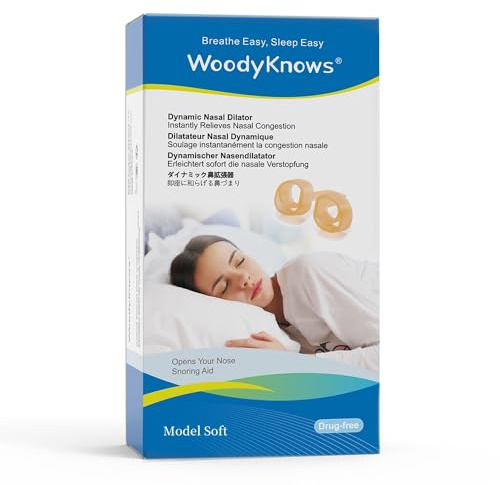 WoodyKnows Dynamischer Nasendilatator, Modell Weiche, verbessert den Schlaf und die sportliche Luftzirkulation, hilft bei verstopfter Nase und nasenbedingtem Schnarchen (Probe-Pack XS/S/M/L)