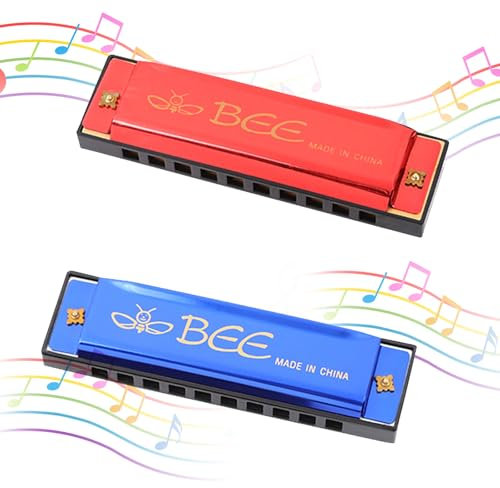 Harmonica pour Enfants, Enfant Diatonict Harmonica, Harmonica Diatonique en Do 20 Tons 10 Trous, 2 Pièces Micro Harmonica pour Débutants, Enfants, Étudiants, Comme Meilleur Cadeau(Bleu Rouge)