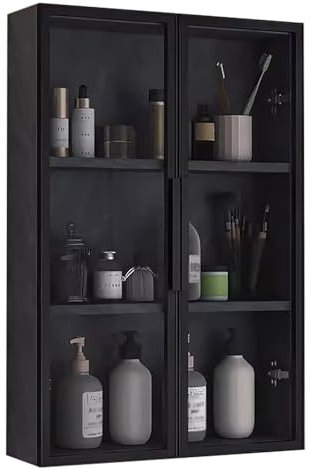YLLFFLL Wall Mounted Cupboards Shelves Cabinet Kitchen Storage Display Unit, 500mm 600mm Width Modern Bathroom Living Room Hanging Cabinets With Double Glass Doors(#8- H 75cm/29.5in,L60cm(23.6in))