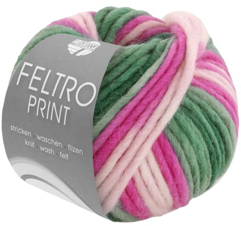 LANA GROSSA Feltro Print | Filzgarn für Kreativhandwerk, hochwertige Wolle zum Nass- und Trockenfilzen | Handstrickgarn aus 100% Schurwolle | 50g Wolle zum Stricken & Häkeln | 50m FB 1308