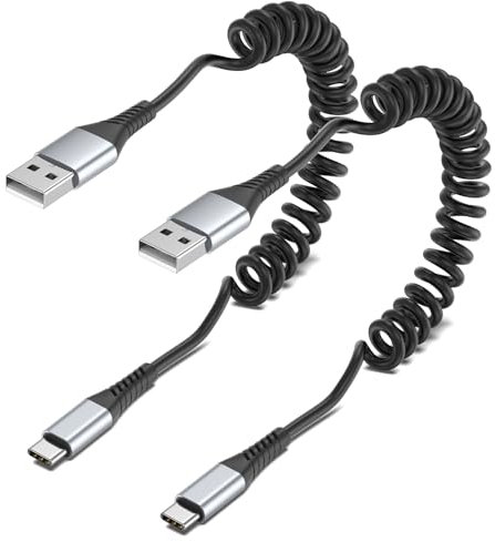 PEAKLIFT Coiled USB C Cable [0.3M-1M, 2Pack], Coiled USB A to USB C Cable Fast Charging Cord Android Car Auto Type C Data Cable for iPhone15 Plus Pro Max, Galaxy S24 S23 S22 S21
