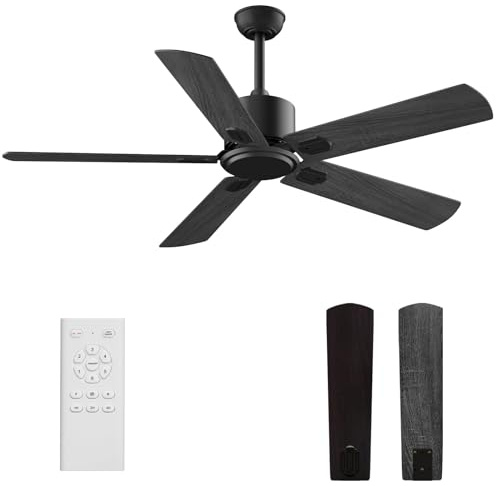 Biukis Deckenventilatoren mit Lichtern: 132 cm Deckenventilatoren mit Fernbedienung, reversibler Gleichstrommotor, 6 Geschwindigkeiten, 5 Flügel, Ventilator für Außenterrasse