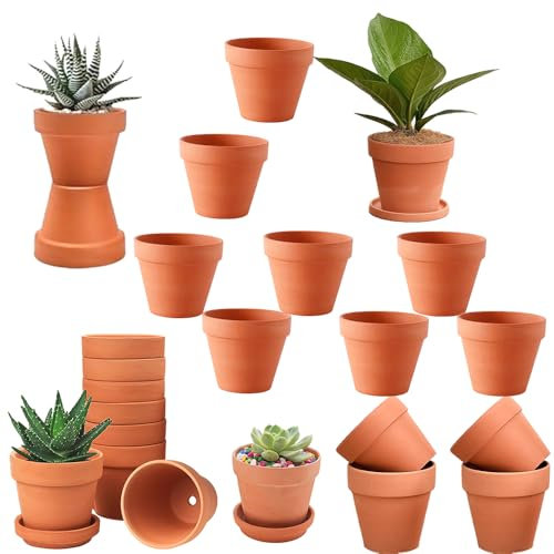 Kinfezlon Lot de 24 Pots en Terre Cuite de 5 x 5,5 cm, Petits Pots en Argile avec Trou de Drainage, Pot en Terre Cuite, Pot en Argile Réutilisable pour Plantes pour la Maison et Le Bureau