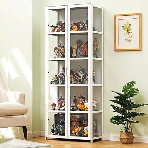 GLJTUO Schrank, Curio-Schrank, Vitrine, Natürlicher Bambusrahmen, Figuren Und Curio-Sammlung, Vitrine, Bodenstehend, Durchsichtige Vitrine Für Wohnzimmer, Schlafzimmer,White-L82*W33*H161cm