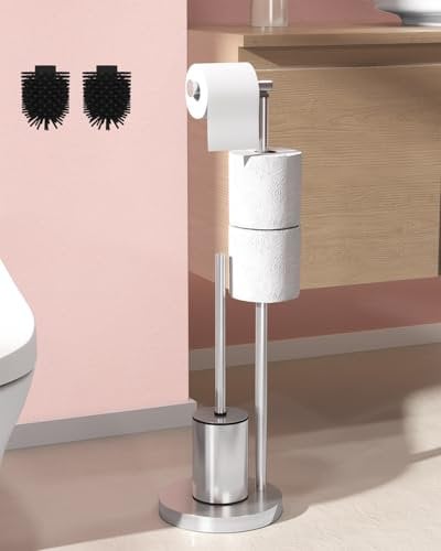 Howdah Porta Carta Igienica e Scopino da Terra- Portarotoli Igienico In Acciaio Inox Con Una Testina Di Ricambio, Dimensioni: 72 X 21 X 21 Cm