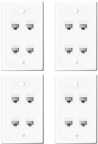ZoeRax Ethernet Wall Plate Outlet, 4 Port Matte Keystone Wall Plate with RJ45 Keystone Coupler, White