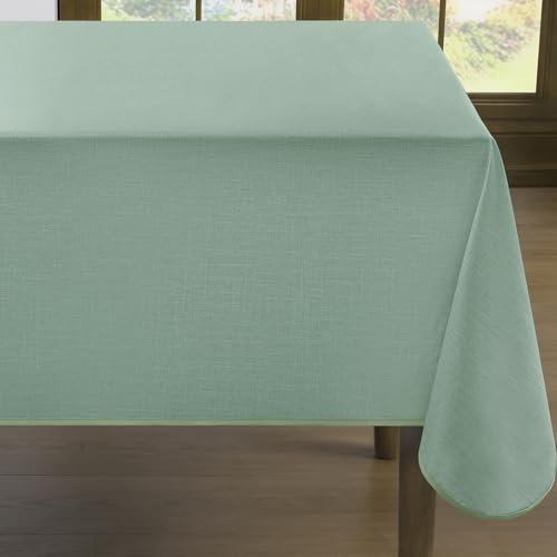 Romanstile Wachstuchtischdecke grün 240x140 mit Saum Leinenoptik Outdoor Tischdecke wetterfest wasserdicht Gartentischdecke Table Cloth für Draußen,Sommer,Handwerkstisch,Picknick,Party,Sommer,Kinder