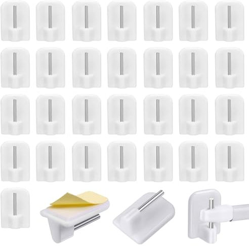 30 ganchos autoadhesivos para cortinas de red, ganchos de plástico adhesivos para barra de cortina, gancho de soporte de barra de cortinas adhesivas para pared de ventana, toalla para colgar ropa