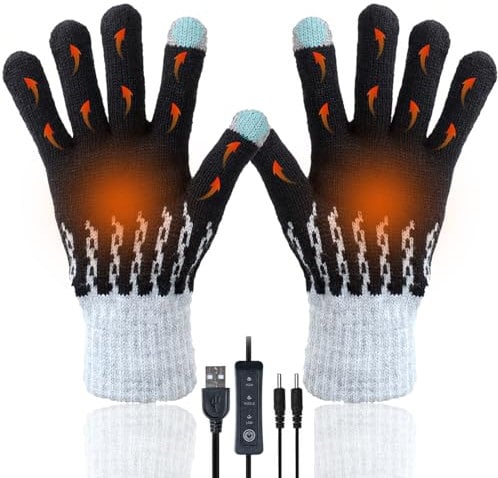 USB Heated Gloves for Men Women, Winter Hands Warm Full Hands Touchscreen Laptop Glove Knitting Heating Mittens, Adjustable and Washable Thermal Glove for Indoor Outdoor