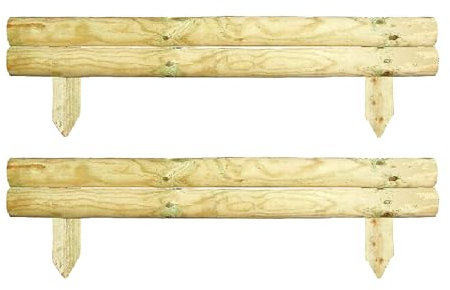 2 Rail Wooden Garden Edging Fence 14cm High Horizontal Log Border Panel Natural Pressure Treated Picket Fence for Flower Bed Edging Lawn Pathway Border Wooden Border Fence Garden Edging Fence Wood