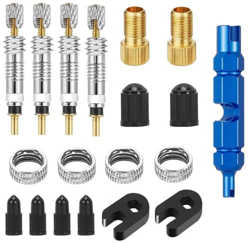 Presta Ventileinsatz Set, Dicht Messing Ventilkern mit Werkzeug | Messing Legierung, Fahrrad E-Scooter, Französisches Ventil Adapter, Schwalbe Click Valve Support, Satteltasche Aufbewahrung