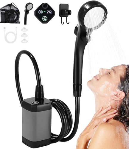 Zaxiva Ducha Portatil Camping,Duchas al Aire Libre Acampada con Mejorada Bomba Batería 6000mAh Recargable,Ducha Camping con Pantalla LED Inteligente,Adecuada para Acampar, Al Aire Libre, Mascotas