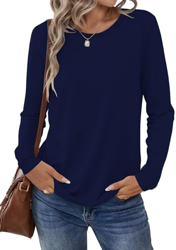 Cuptacc Sweatshirt for Women UK Casual Plain Basic Layering Fashion Long Sleeve T Shirt Round Neck Comfy UK Stylish Loose Elegant Tunic Women Navy Blue M