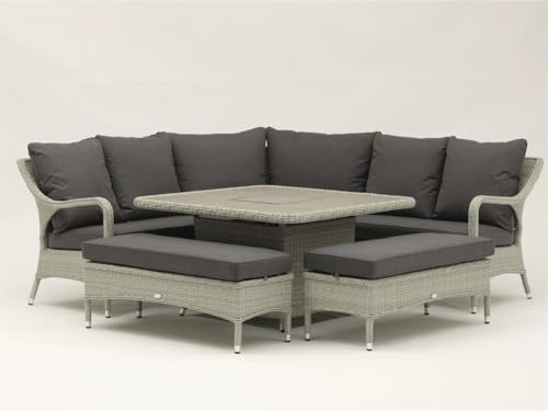 Bramblecrest Cherington Cloud Rattan Corner Sofa with Square Firepit Table & 2 Benches