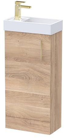 Balterley Floor Standing Vanity Basin 400mm Bleached Oak & Brushed Brass Handle