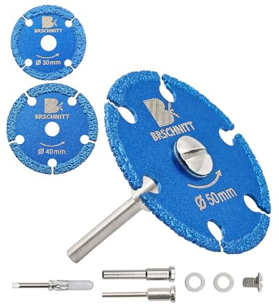 BRSCHNITT Mini Diamant Metallkreissägeblatt - 3 Stück 30/40/50mm vakuumgelötete Trennscheiben für Holz/Metall/Kunststoff mit 3/6mm runder Schaft und Schlitzschraubendreher