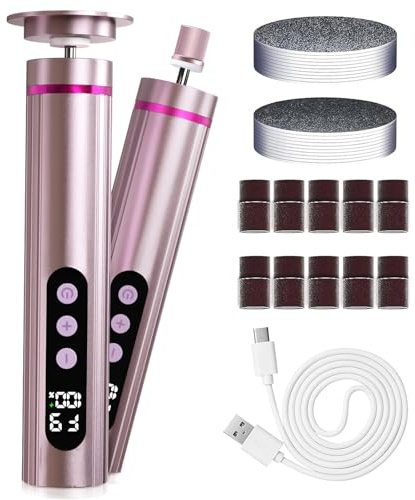 2 in 1 Pedicure Elettrico Professionale Pied,9 Velocità Rimuovi Calli Piedi Elettrica con Display LCD, Dischetti Sostituibili, Lima per Piedi Talloni Cura Piedi e Unghie,Rosa