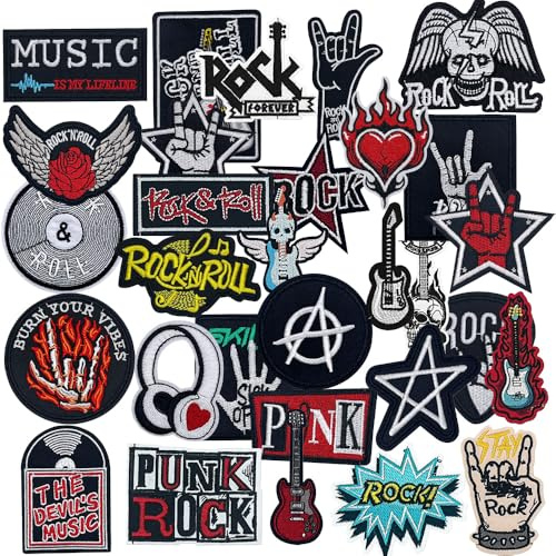 30 Stück Punk Music Flicken Bügelbilder zum Aufbügeln oder Aufnähen Rockband Punk-Musik Stickerei Aufnäher Iron on Sew on Patch für Kleidung Rucksäcke DIY Jacke Taschen Hosen Hüte Jeans