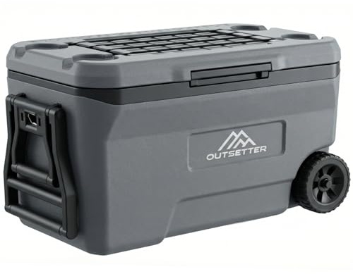 Cool Box with Ice Block | Heavy-Duty Insulated Hard Cooler | Keeps Ice for up to 4 Days | 2 Cup Holders| with handles & wheeles | Full foam insulation | Hard Cooler for Travel, Car,Camping