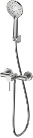 HOMSSY Grifo Ducha Monomando Inox Cepillado – Set Completo con Mango, Flexo 1,75 m y Soporte, Acero Inoxidable, Cartucho Cerámico, Instalación Estándar 1/2