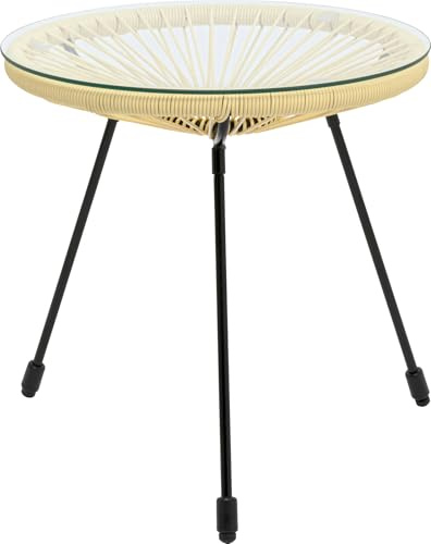 Kare Design Beistelltisch Acapulco, Buttergelb, Indoor Outdoor Retro-Design | Kleiner Gartentisch, Couchtisch für Balkon, Garten, Terrasse, Schwarzes Stahlgestell, Glas, 50x50x50 cm (H/B/T)