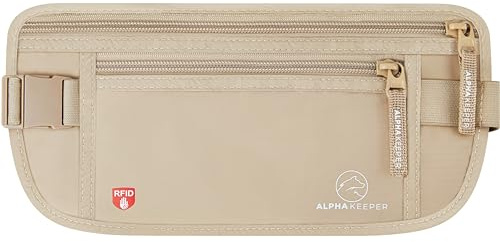 Alpha Keeper Money Belt for Travel Hidden Under Clothes – RFID Blocking Passport Holder & Slim Waist Wallet Pouch for Women & Men, Anti-Theft Travel Accessories