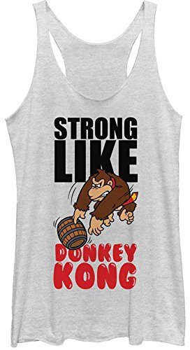 Nintendo Junior's Strong Like Kong Graphic Tee, White Heather, Medium