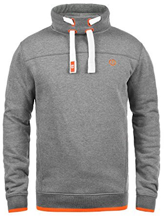 Solid Benjamin Men's Sweatshirt Sweat Shirt Jumper with Funnel Neck with Fleece Lining, Size:M, Colour:Grey Melange (8236)
