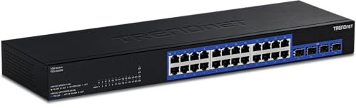 TRENDnet Switch Gigabit a 24 porte con 2 slot SFP+ da 10G, design senza ventola, montabile su rack 1U da 19, TEG-30262