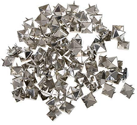 WedDecor 100pcs Square Pyramid Rivets 12mm Silver Punk Nail Head Studs Four-Jaw Studs Spikes Metal Leather Rivets for Decorating Belts, Bags, Shoes, Leathercrafts, Punk & Goth Fashion Accessories
