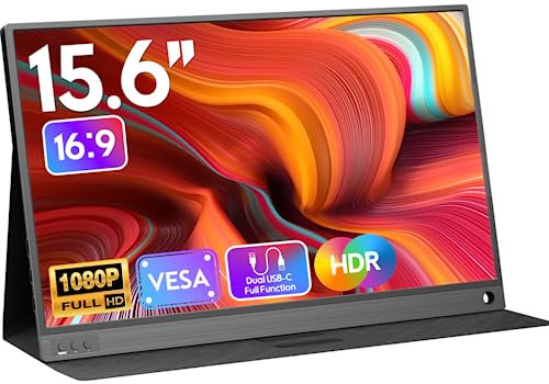 ZSCMALLS Pantalla portátil, monitor extendido de 15.6 pulgadas 1080P, 1000:1, 100% sRGB USB-C HDMI, pantalla portátil para laptop, pantalla de viaje HDR con altavoces e inteligente para PC PS5/4 Xbox