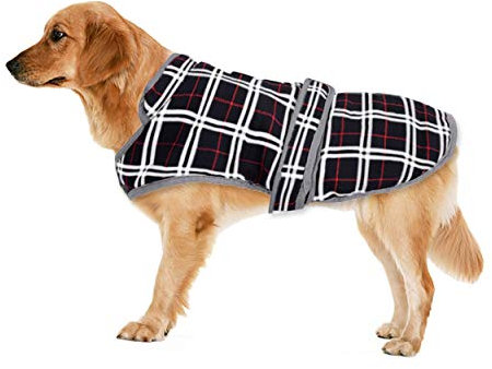 Eastlion Winter Hundemantel Warm Kariert Hundejacke Hunde Kleidung Bekleidung Weste mit Geschirr für Kleine Mittelere und Große Hunde,Schwarz,S