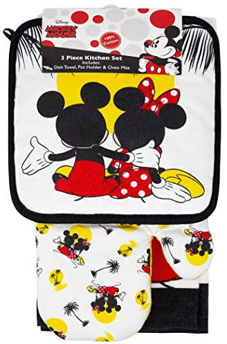 Jerry Leigh Mickey and Minnie Mouse Kitchen Towel Potholder Oven Mitt 3-Piece Set