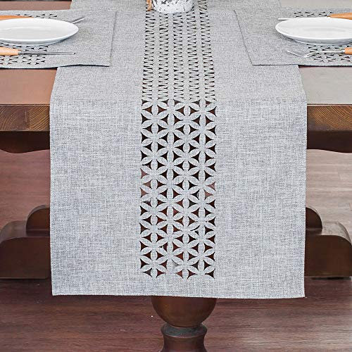 Tischläufer Leinen Schön lasergeschnittene Gemusterte Tischläufer sind für Lnnen- und Außenveranstaltungen Geeignet (Grau-1, 40 x 140 cm)