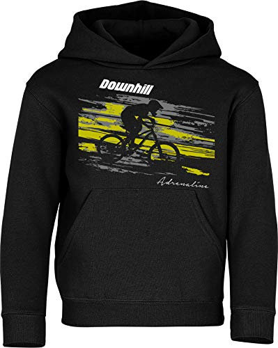Baddery Fahrrad Pullover Kinder : Downhill Adrenaline - Sport Hoodie für Jungen und Mädchen - Outdoor Pulli Mountain Bike (Schwarz 164)