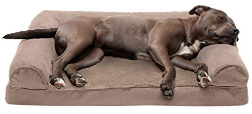 Furhaven Orthopedic Dog Bed for Large/Medium Dogs w/ Removable Bolsters & Washable Cover, For Dogs Up to 55 lbs - Plush & Suede Sofa - Almondine, Large