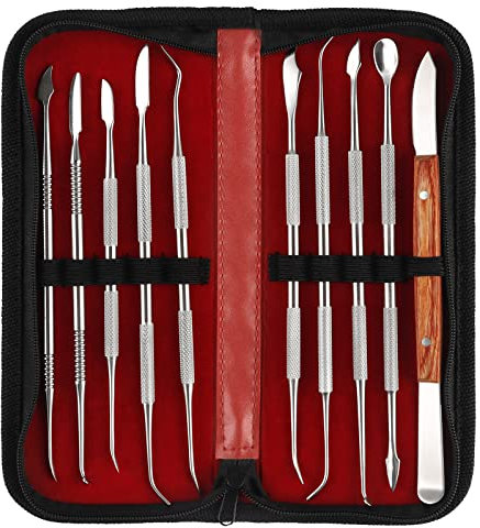 Strumenti di Modellazione, MOPOIN 10 Pezzi Set di Strumenti di Argilla in Acciaio Inossidabile con Custodia per il Trasporto, Strumenti di Intaglio a Doppia Punta per Scultura di Ceramica di Cera