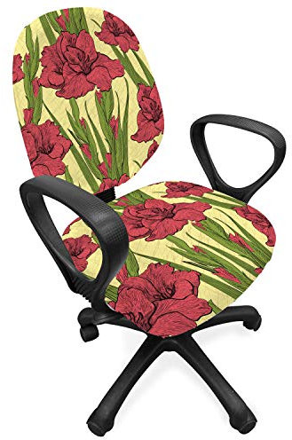 ABAKUHAUS Blume Bürostuhl Schonbezug, Gladiolen Muster, Dekorative Schutzhülle aus Stretchgewebe, Gelbe Koralle und Grün